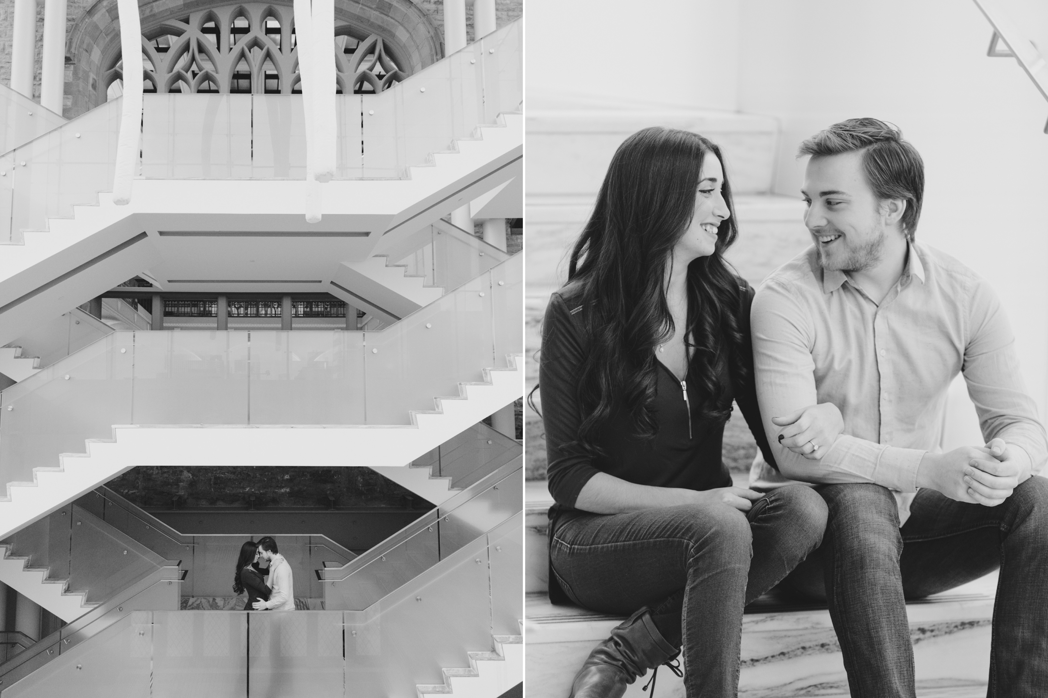 Museum of Nature engagement photos on glass staircase