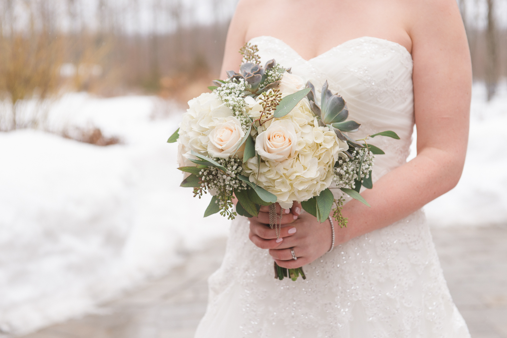 Bridal bouquet at winter wedding