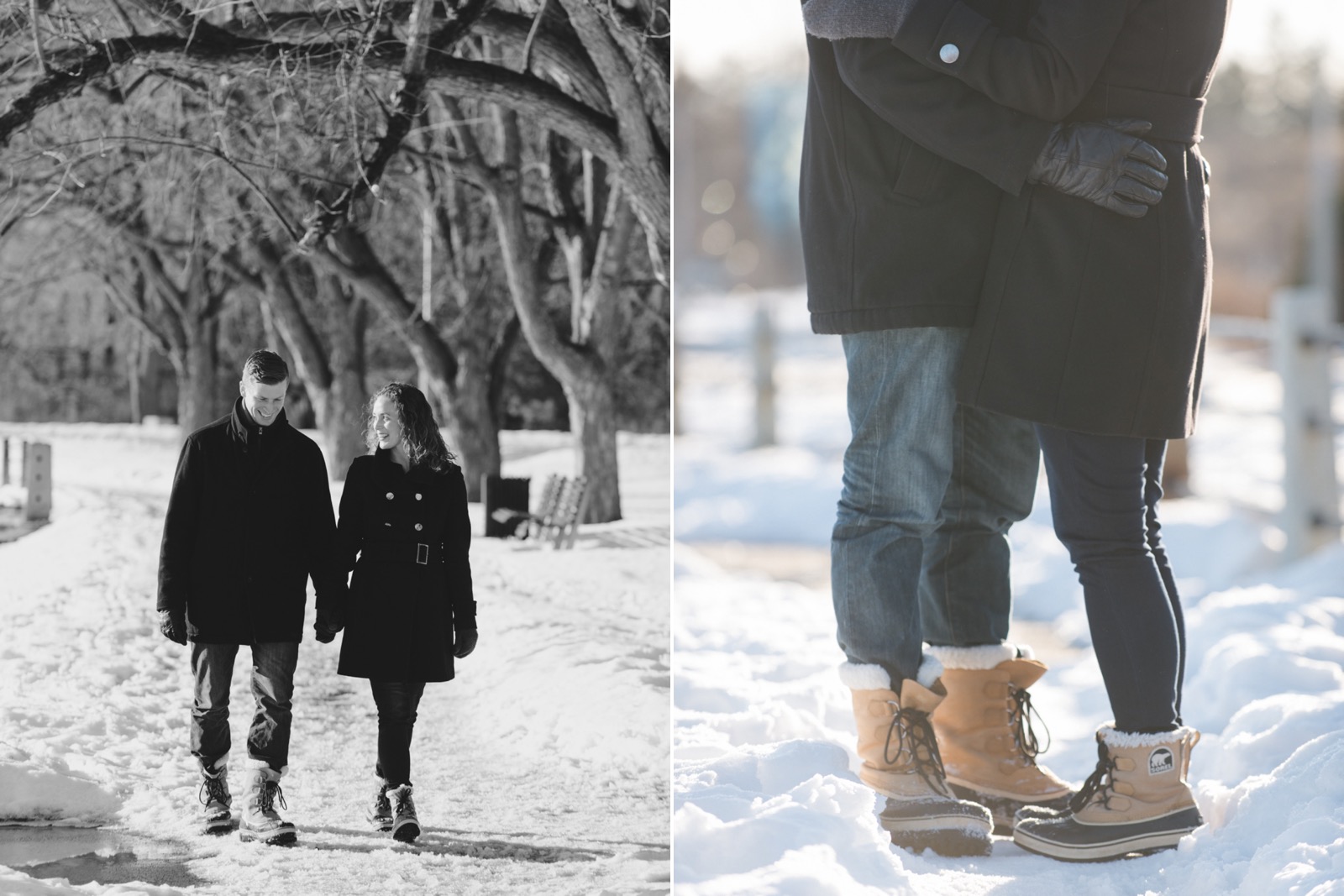 winter engagement photos with sorels boots