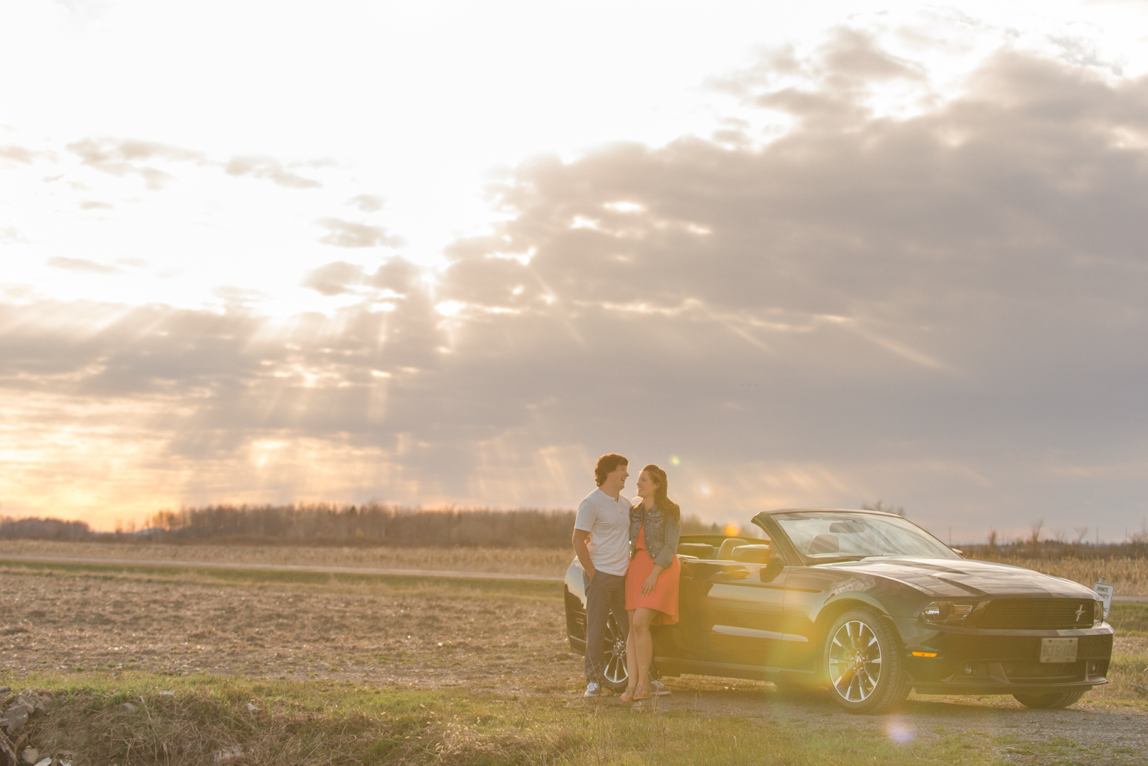 Ford Mustang engagement photo session at sunset