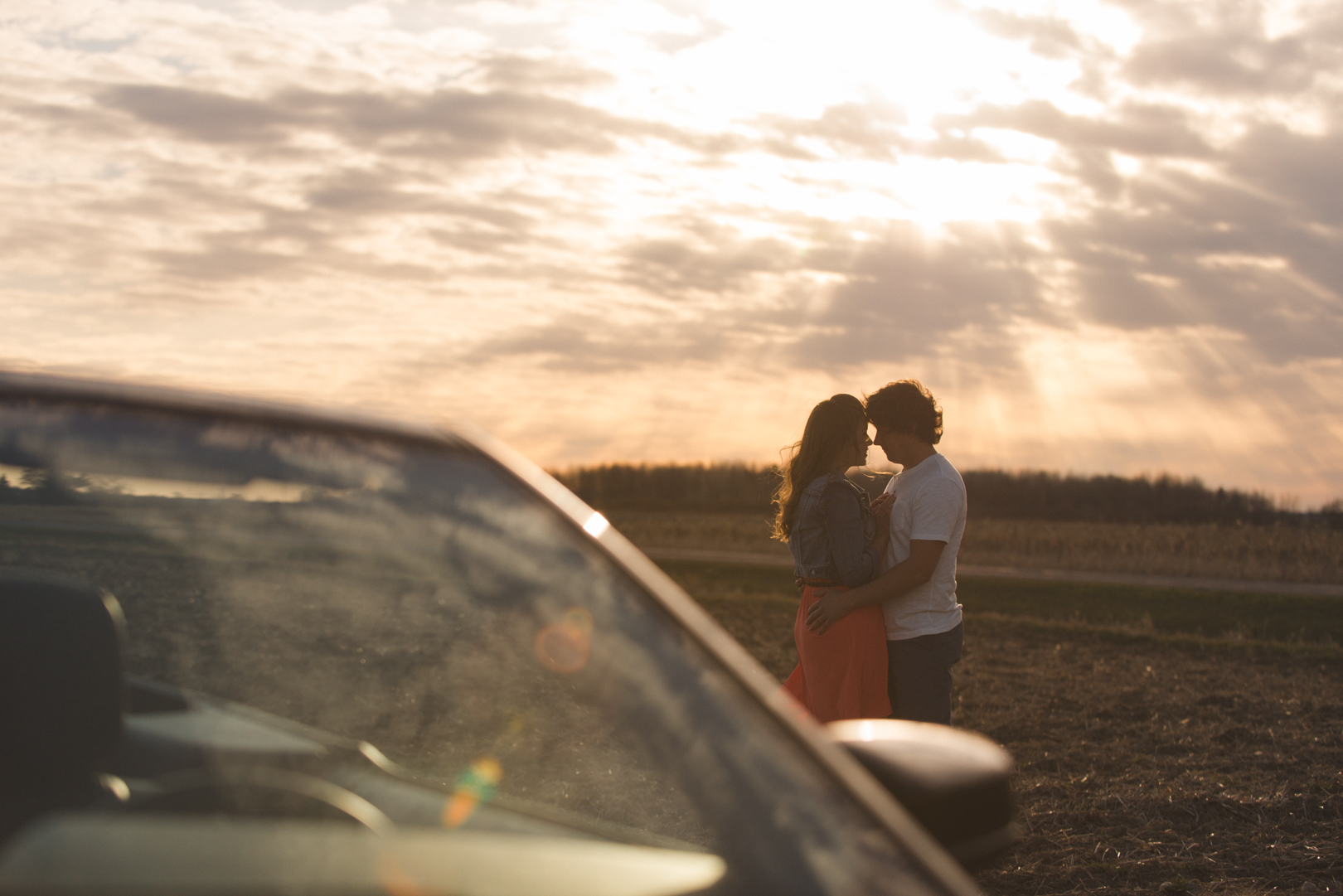 Ford Mustang engagement photo session at sunset