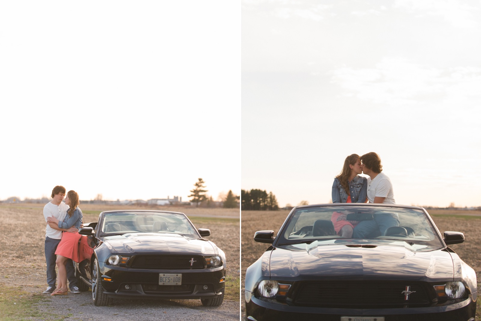 Ford Mustang engagement photo session at sunset