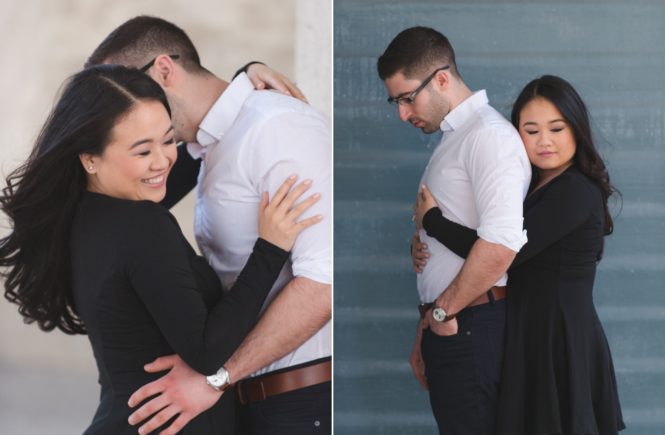 Couple in downtown Toronto underneath Gardiner Expressway