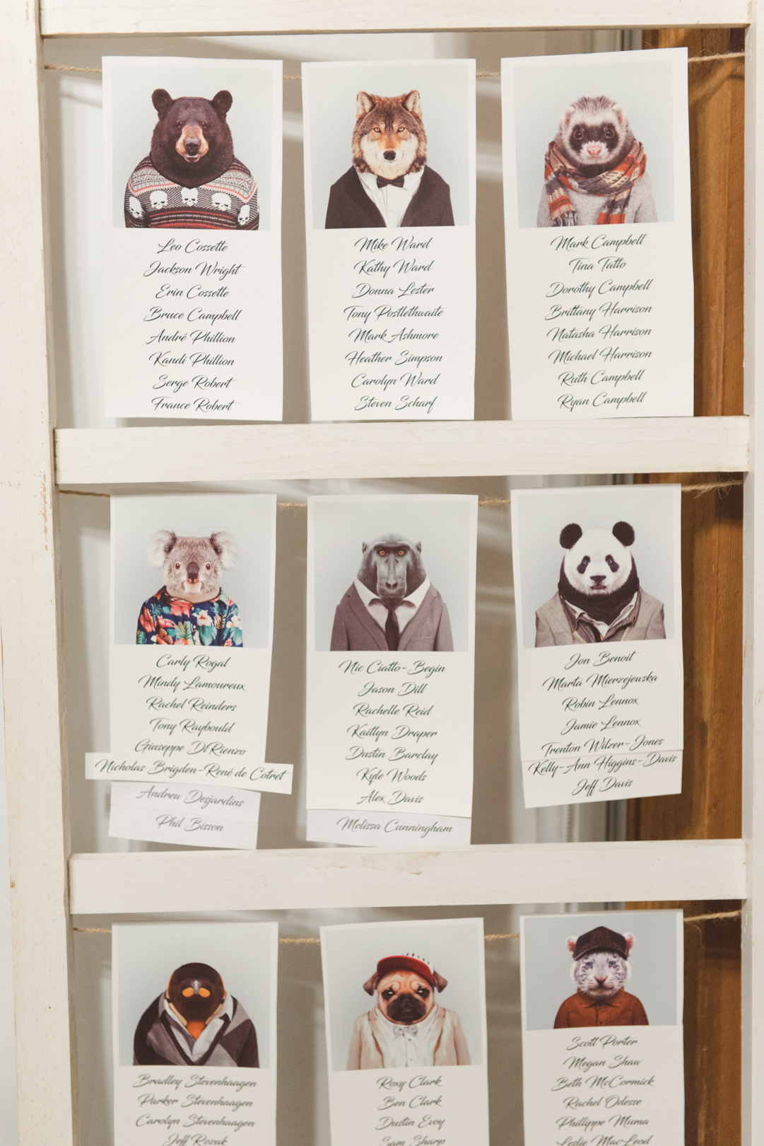 seating chart with cartoon animals
