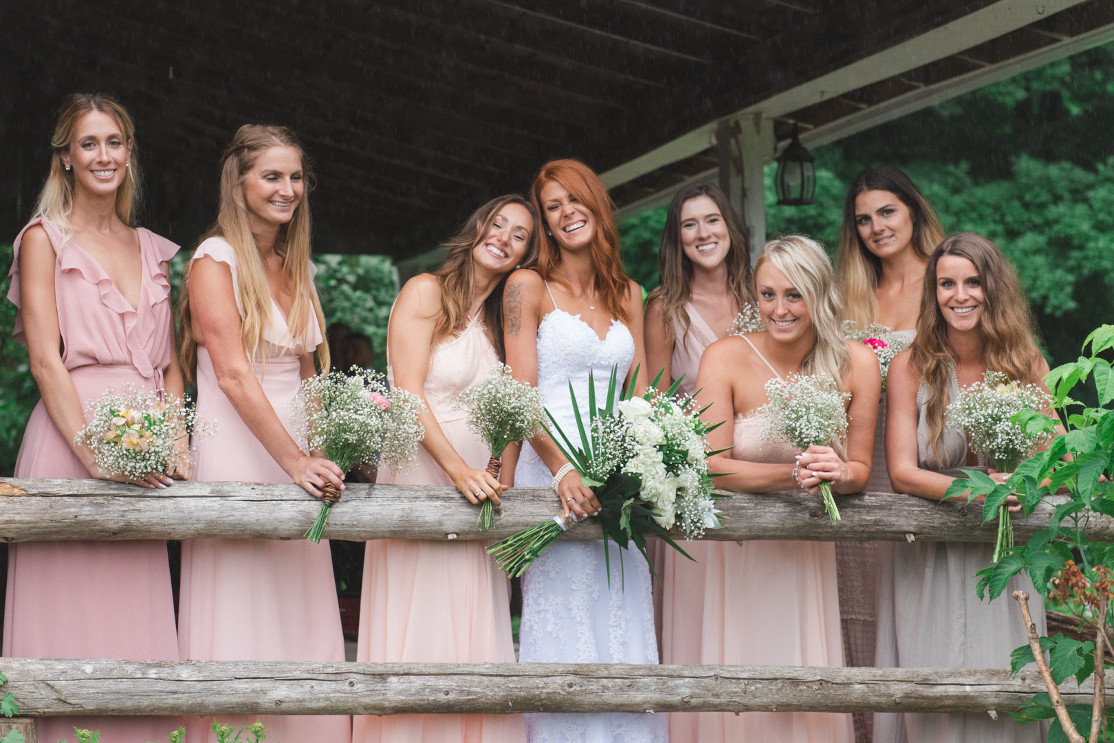 bridal party in light pink pastels