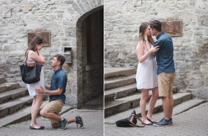 man down on one knee proposing to his fiancee