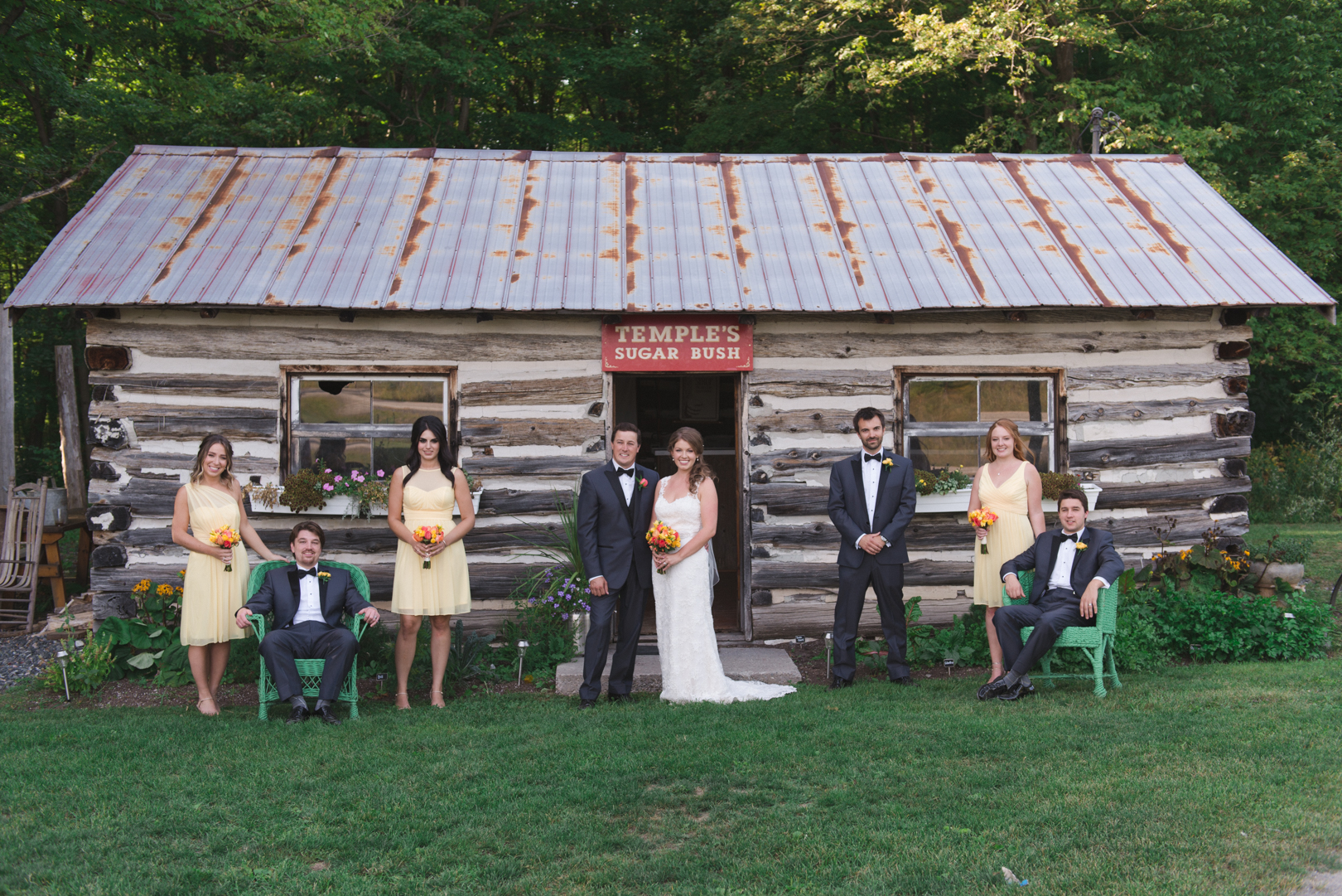wedding party in front of sugar shack