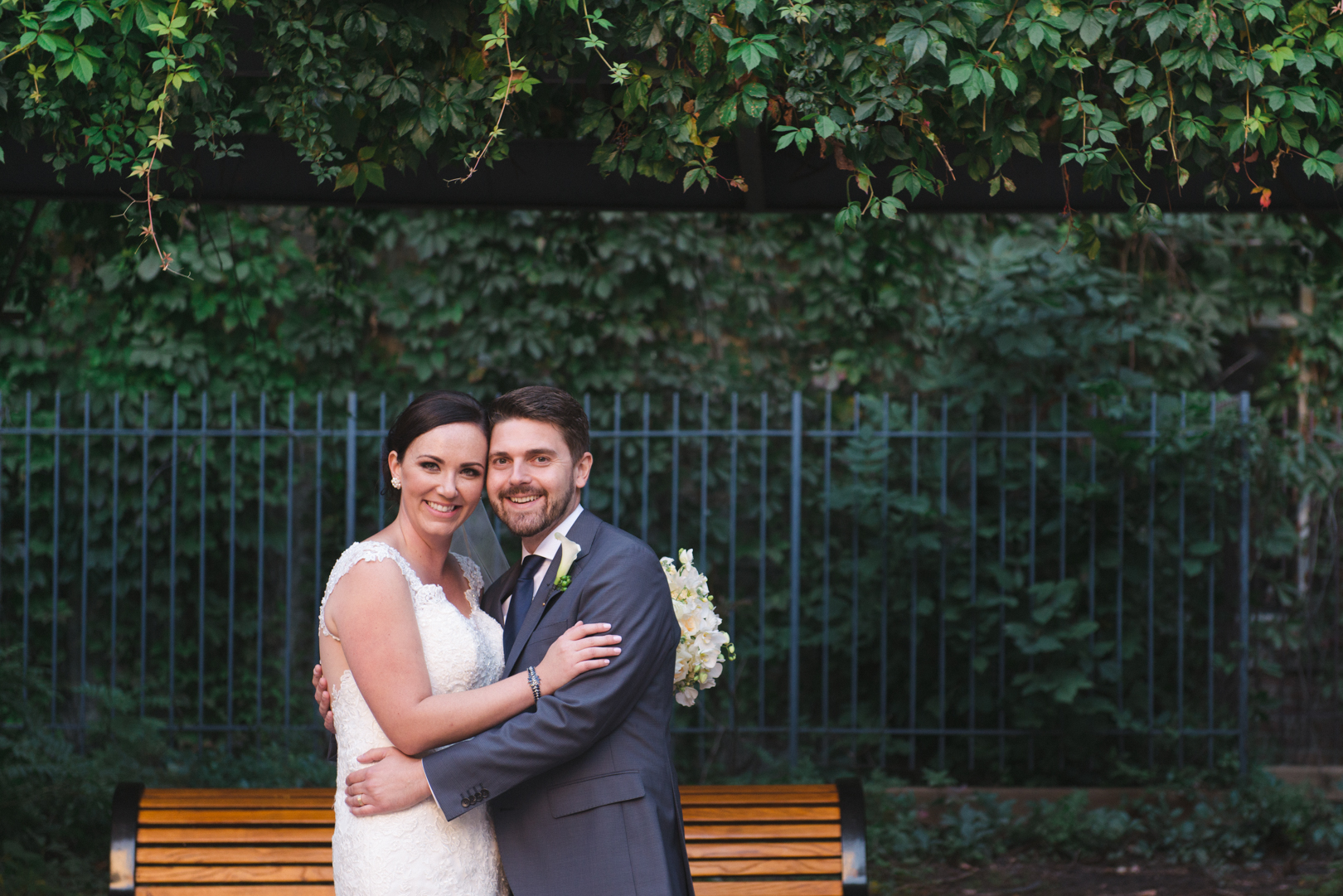 bride and groom in courtyard in byward market