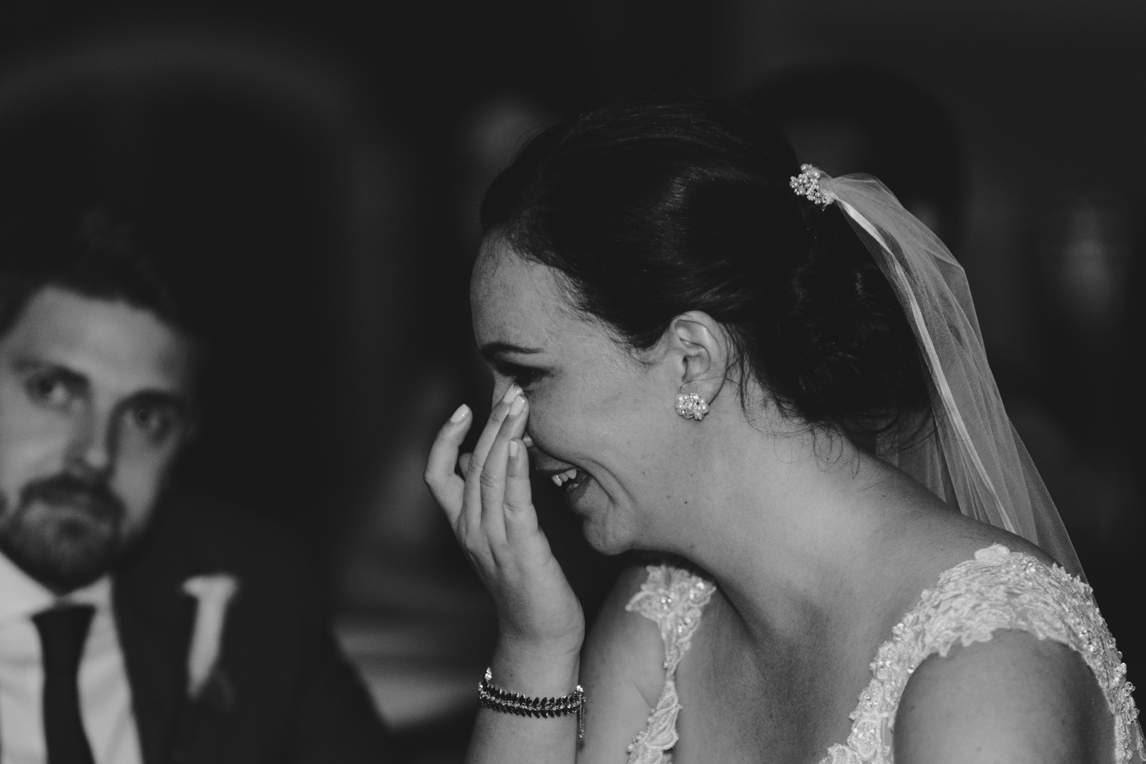 bride wiping away a tear