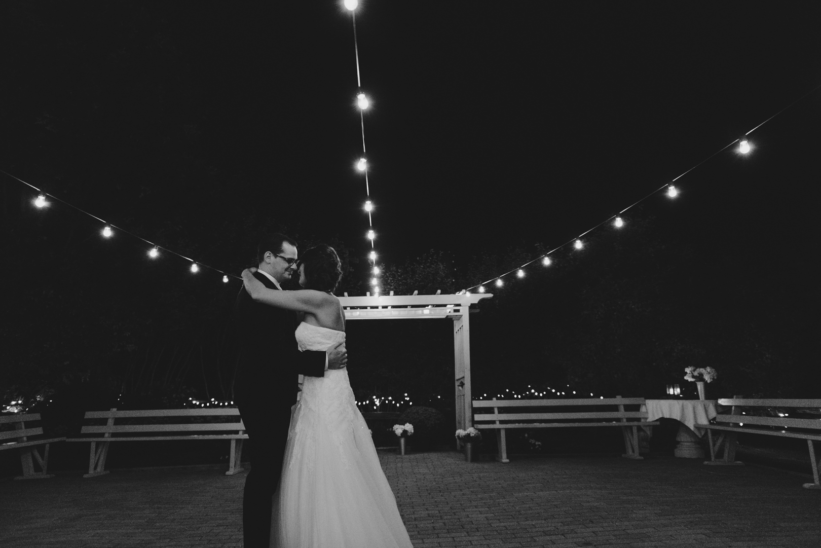 first dance on the patio of the garden house at strathmere at night