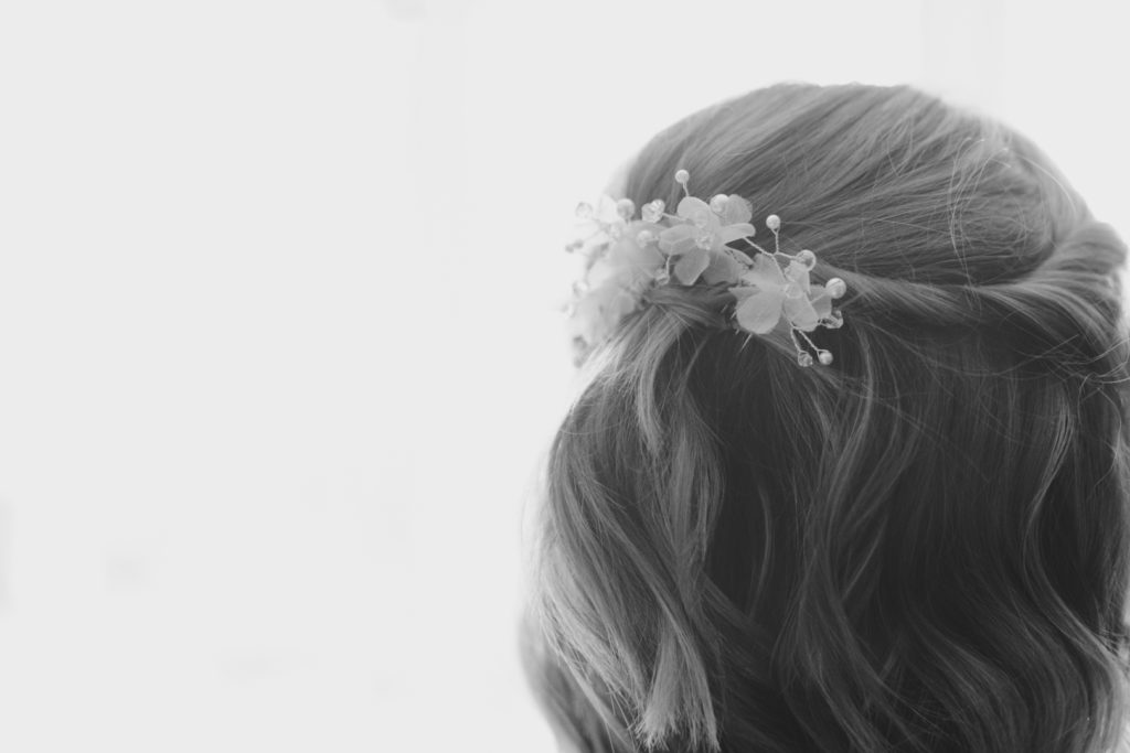 flowers in the bride's hair