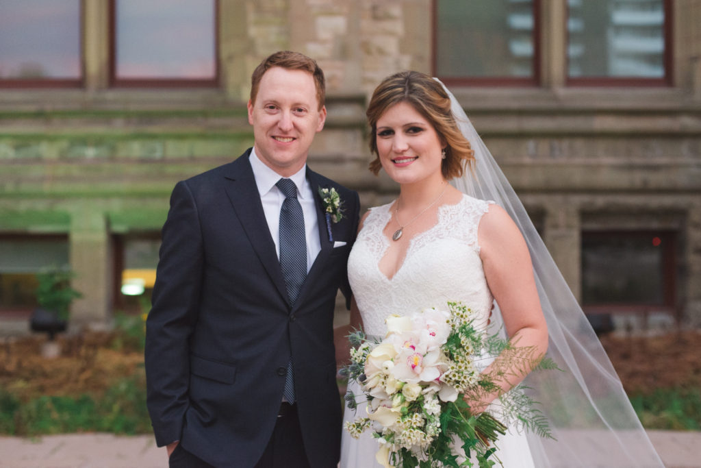 bride and groom portrait at museum of nature