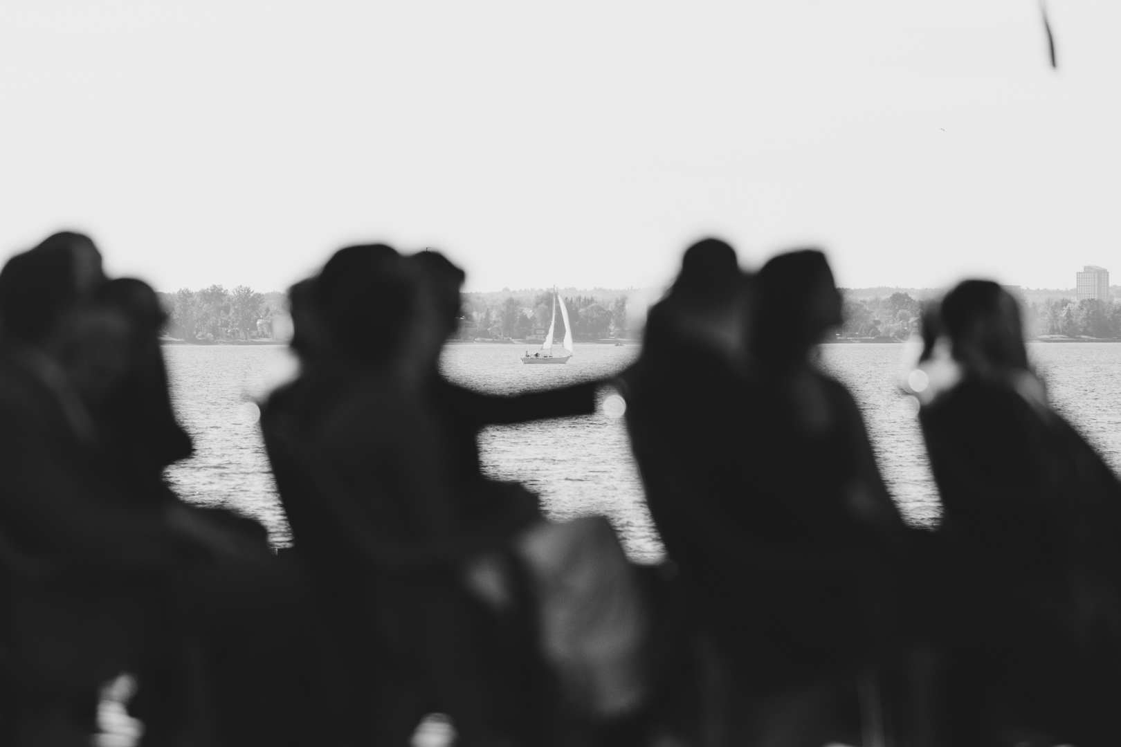 sail boat at wedding ceremony at the Britannia Yacht Club