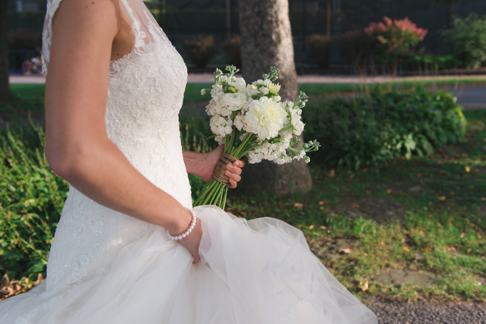 bride walking with pollen nation bouquet