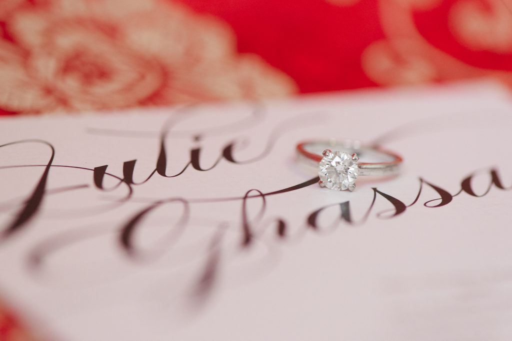 wedding invitation with engagement ring