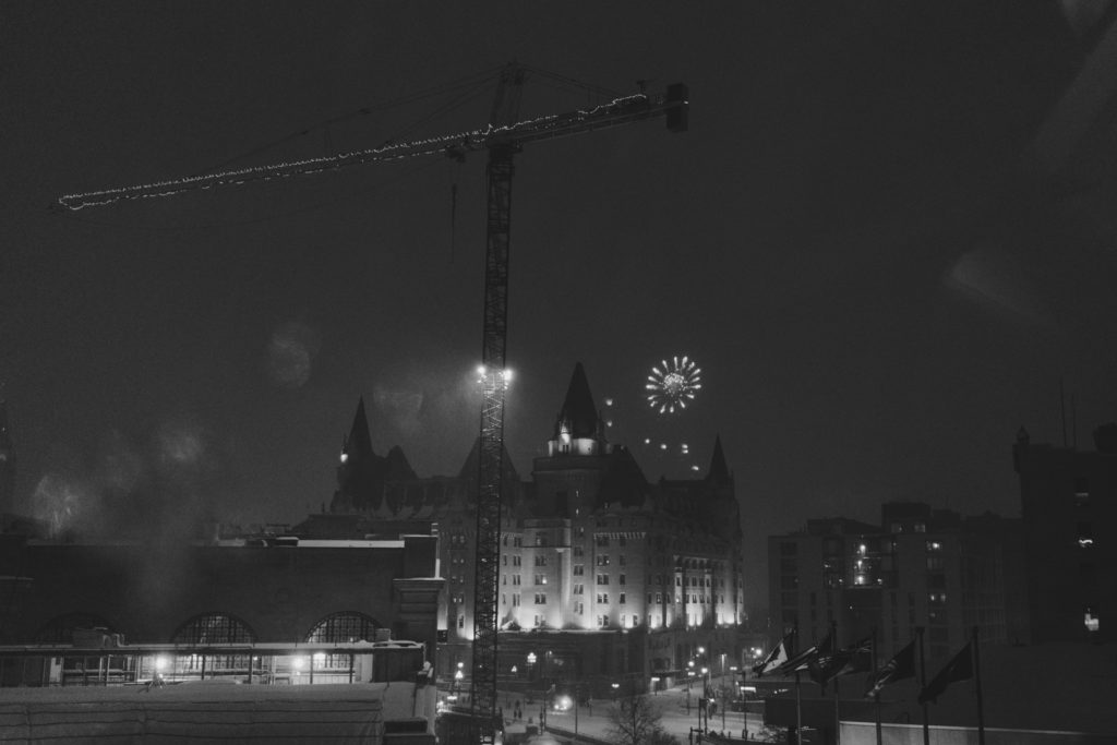 New Years Eve fireworks by the Chateau Laurier during wedding first dance