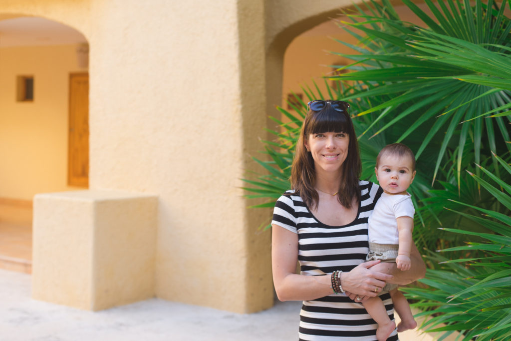 mom and baby boy off to dinner at all-inclusive resort in Mexico