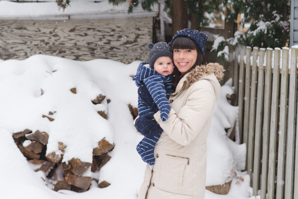 Photo of mom and son in the snow