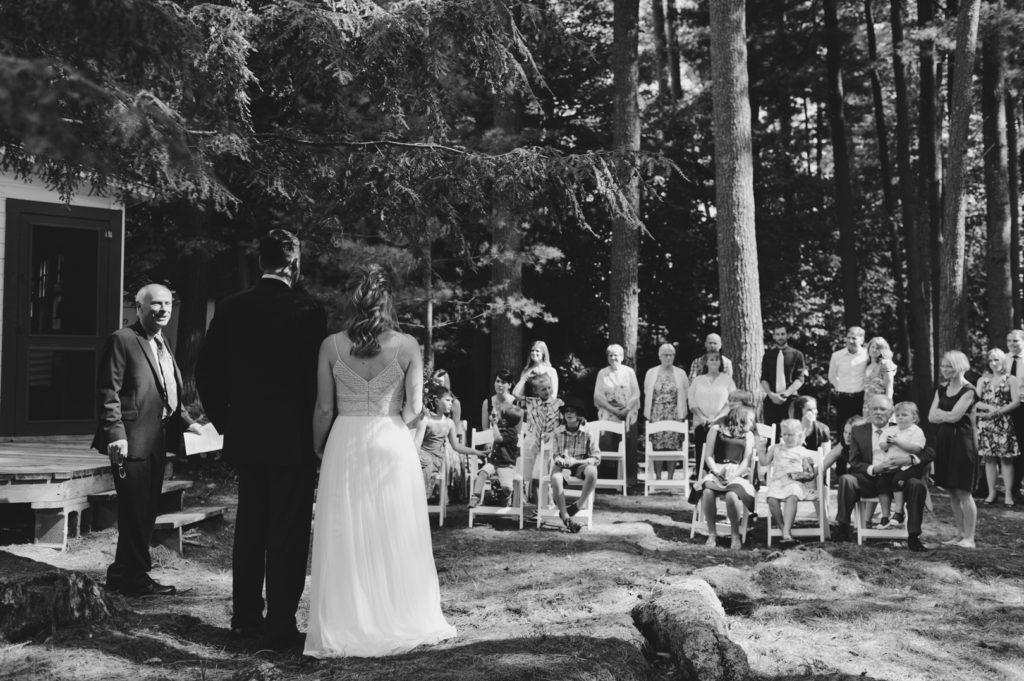 intimate cottage ceremony under the trees