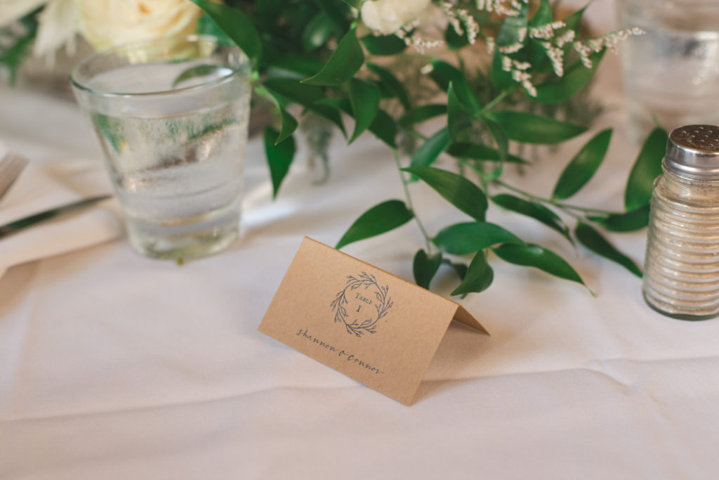 craft place cards at wedding reception at the stone cellar in perth ontario