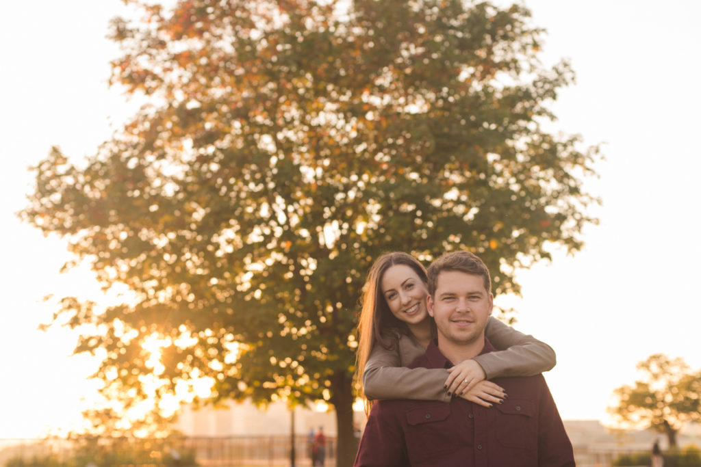 engaged couple at sunset at majors hill park