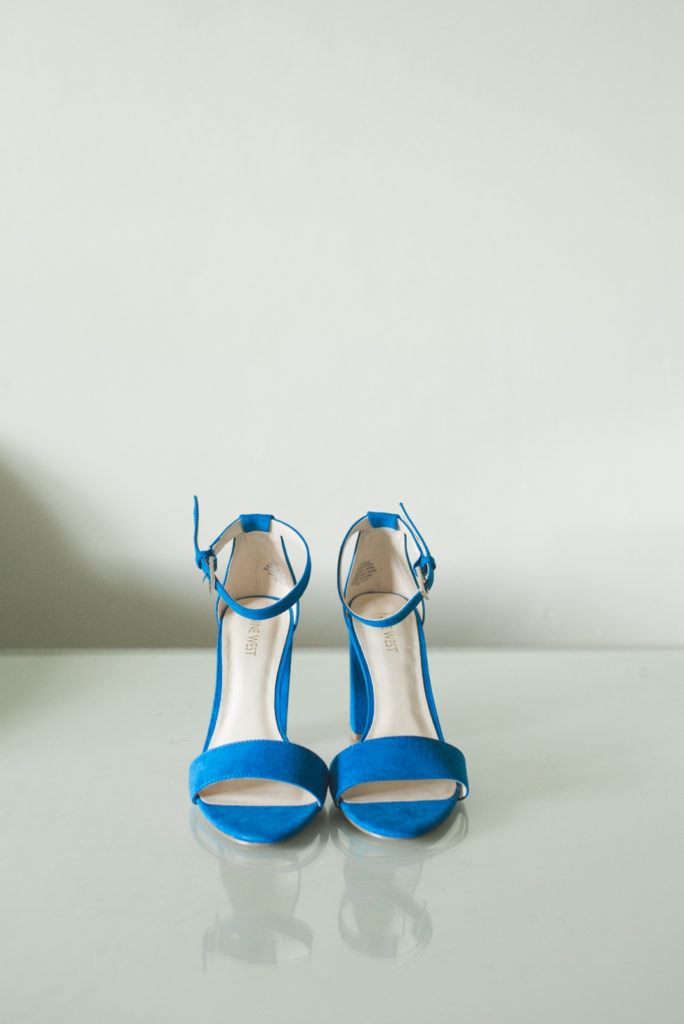 bride's blue strappy sandles