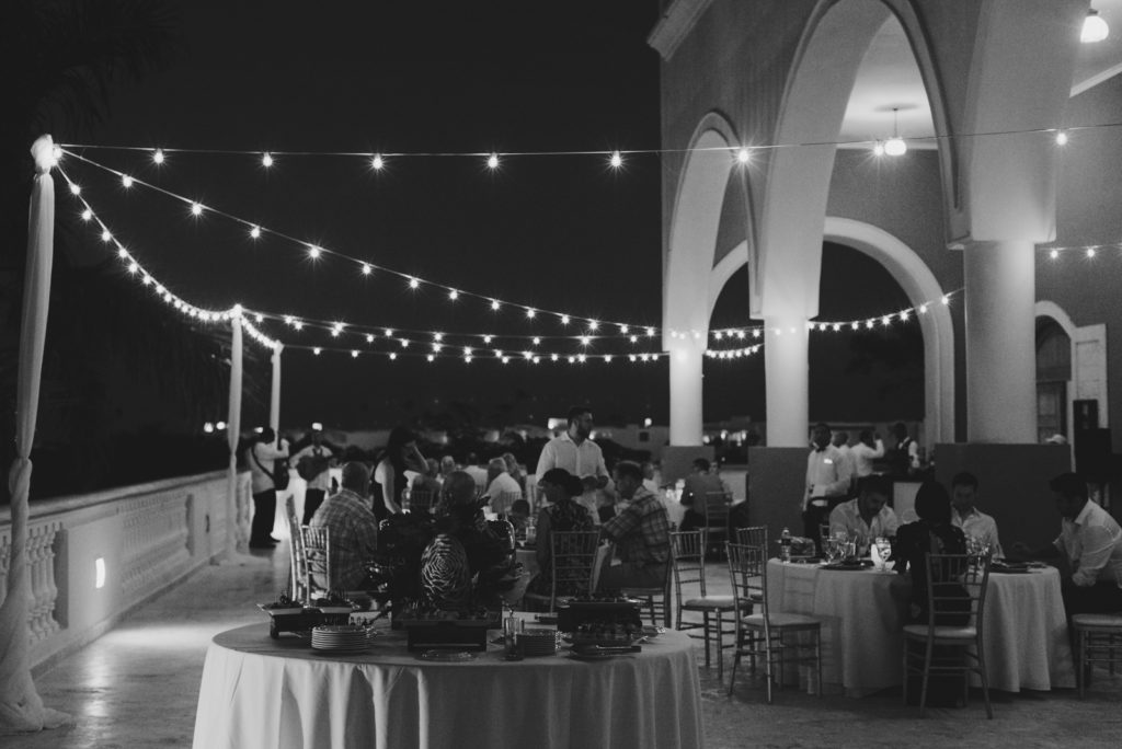 outdoor evening reception with edison lights