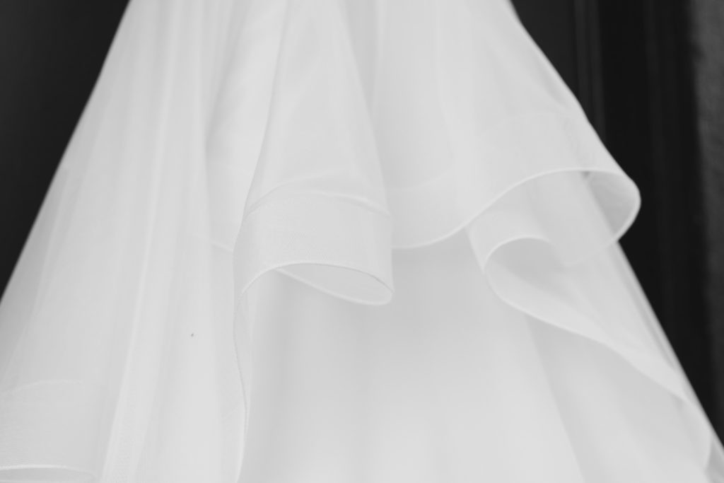 layers of wedding dress skirt in black and white
