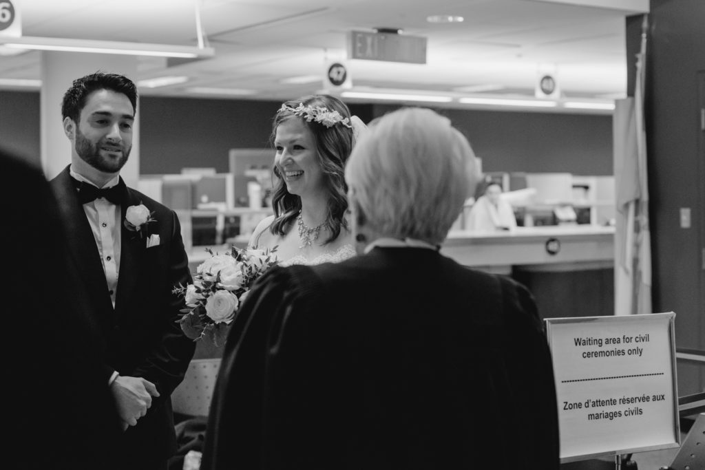 bride and groom in the waiting area before their civil ceremony