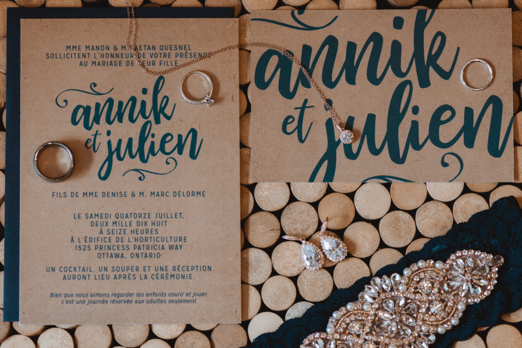 kraft and navy invitation suite and jewellery
