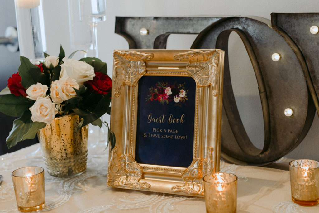 Guest book table with gold colours