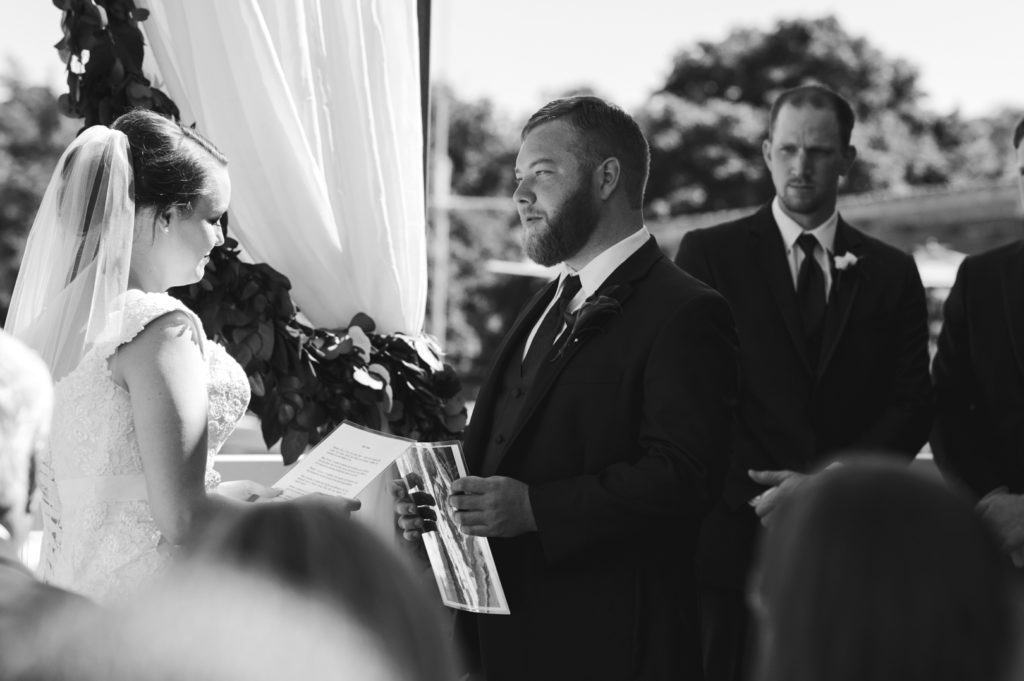 bride and groom reading their vows to one another