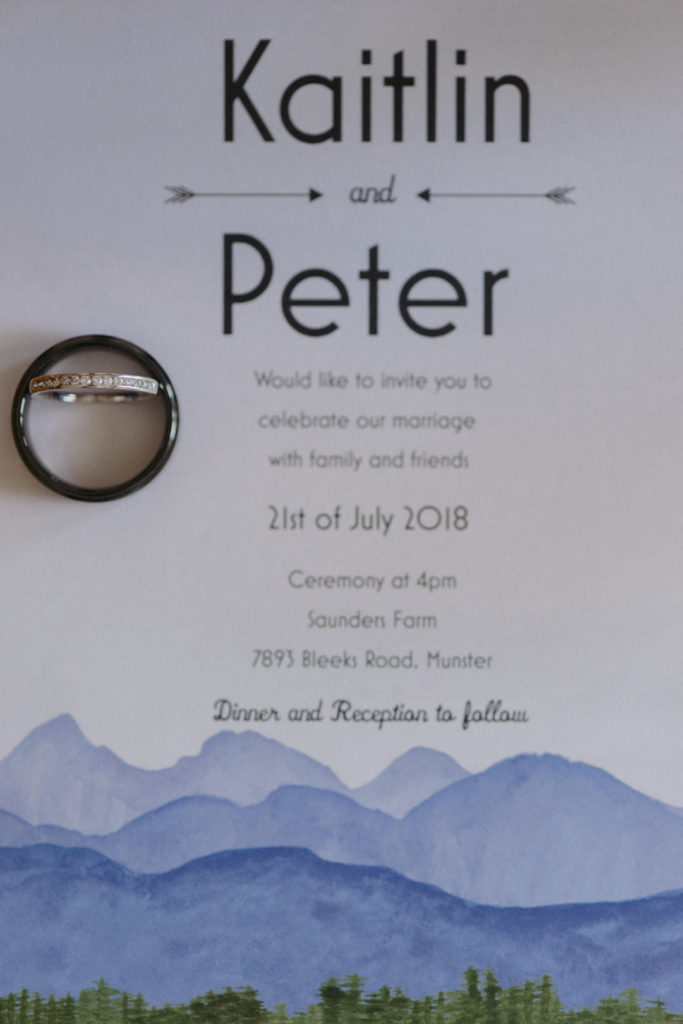wedding bands and wedding invitation