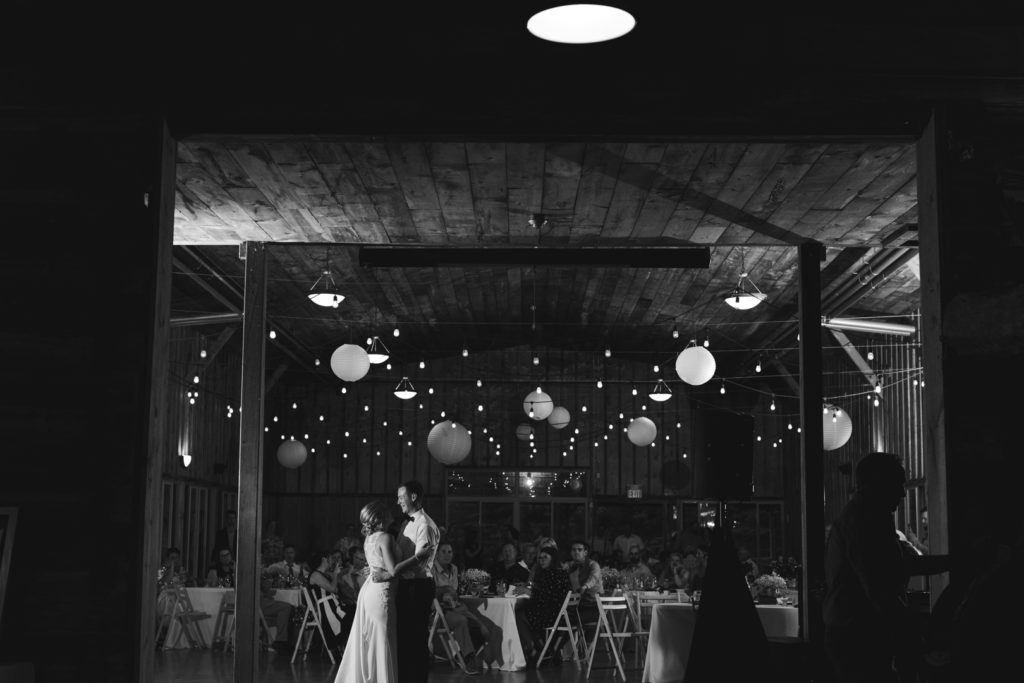 bride and groom first dance black and white