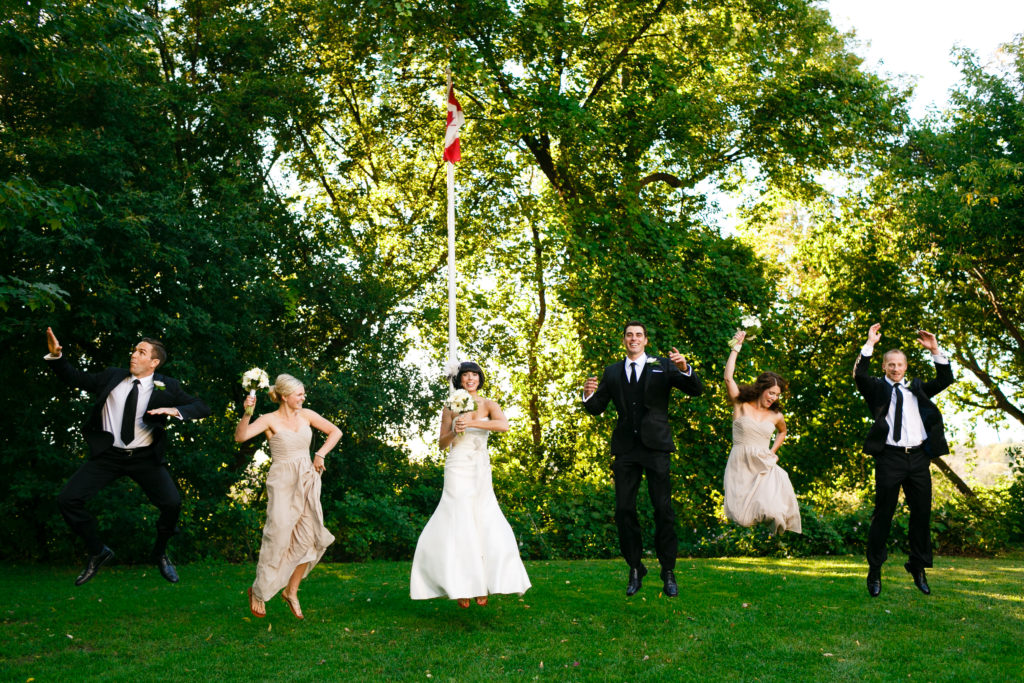 wedding party jumping at the billings estate museum
