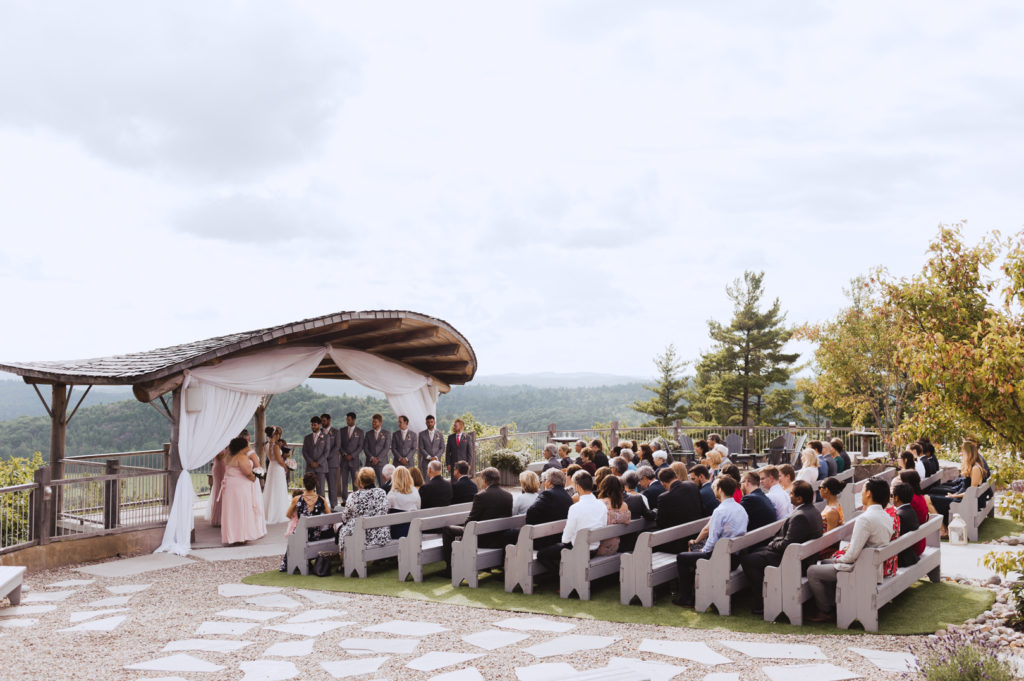 outdoor wedding ceremony at Le Belvedere in Wakefield