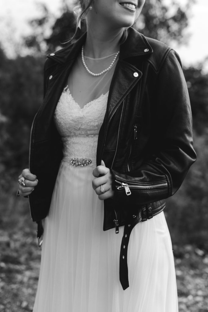 bride wearing The Just Married Jacket