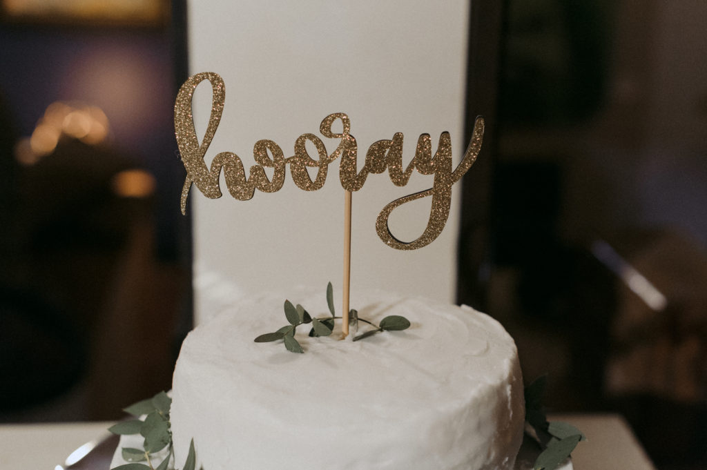 "hooray" wedding cake topper