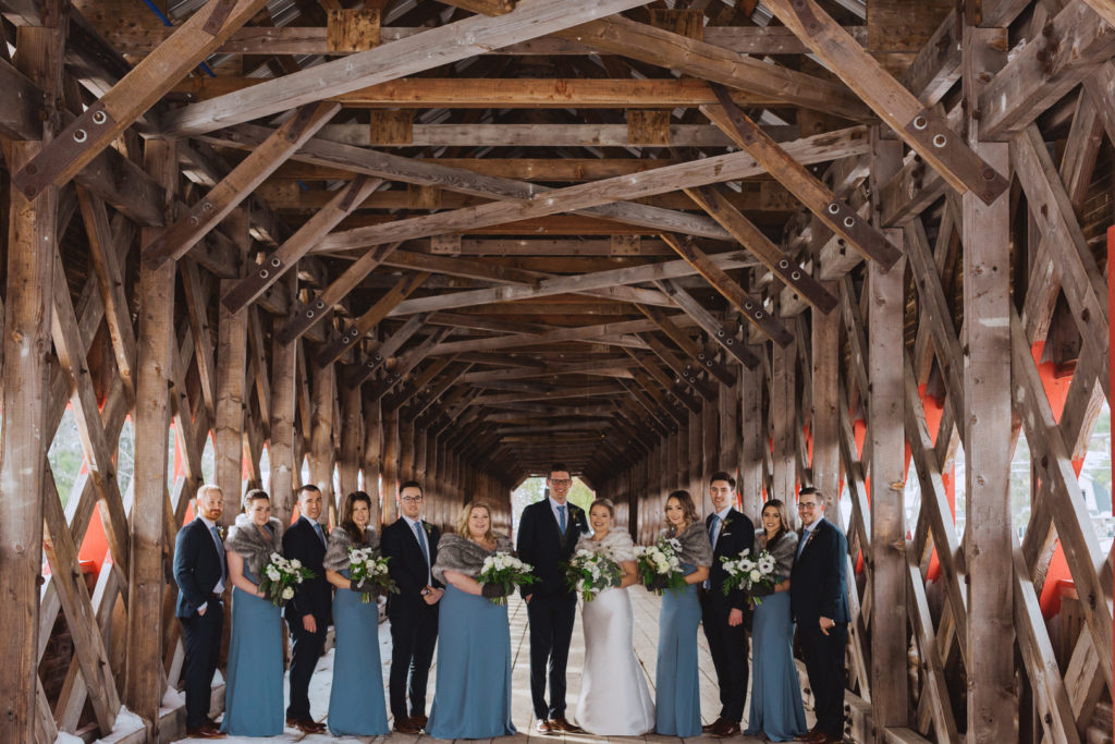 wedding party on the Wakefield covered bridge