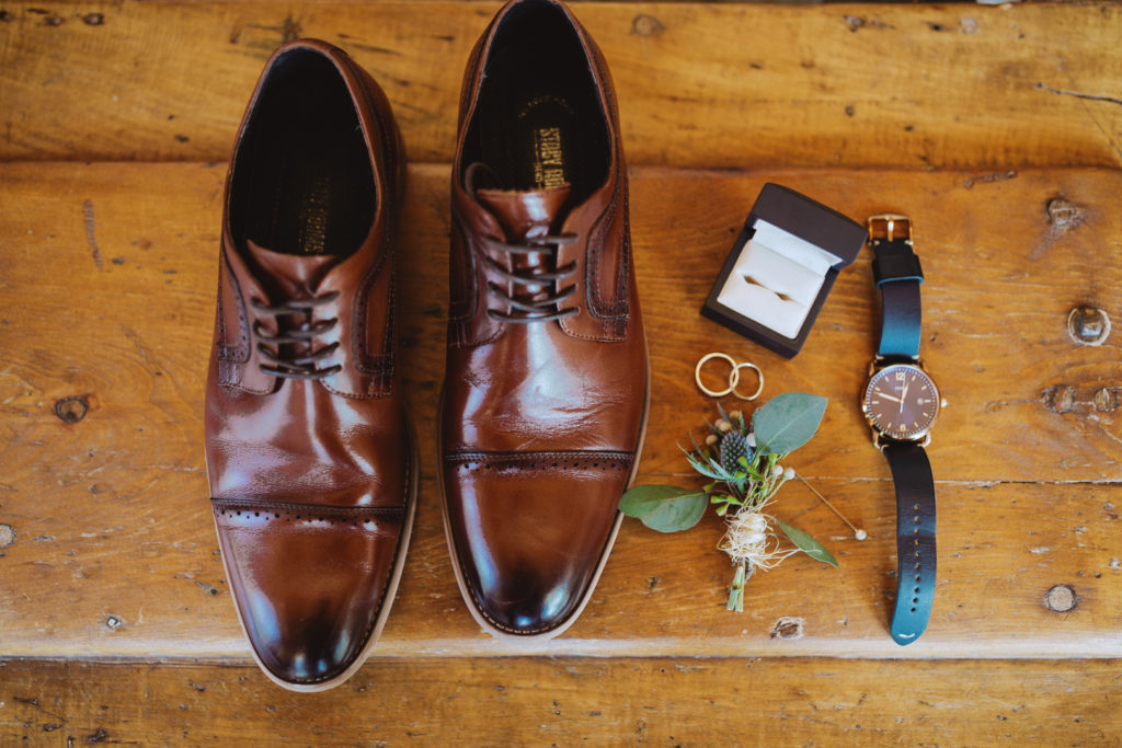 groom's shoes, watch and boutenniere