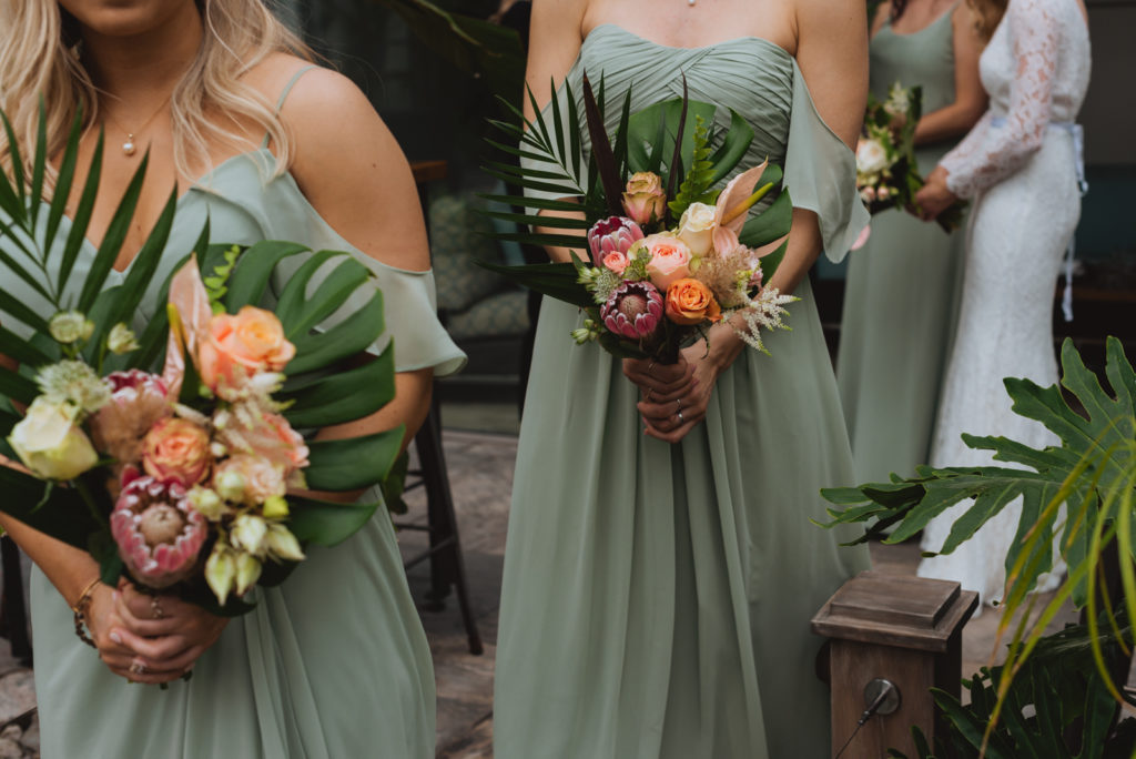 bridesmaids with wild boho bouquets