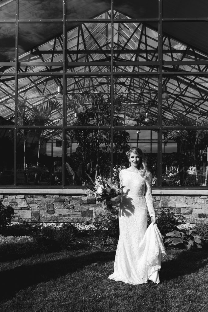 bride outside greenhouse