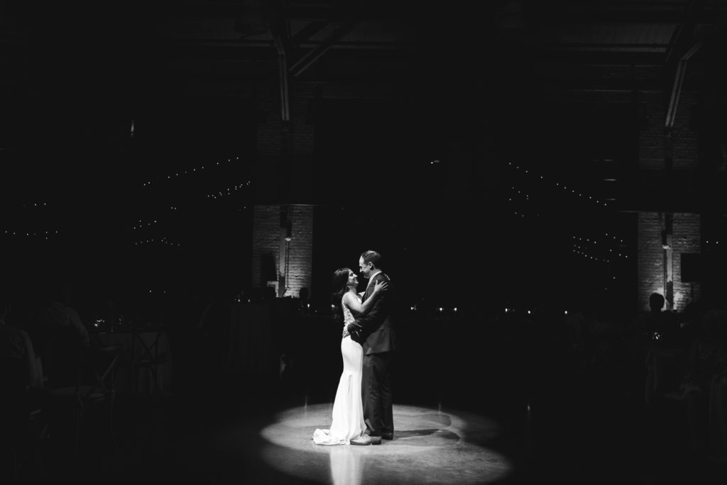 bride and groom first dance at horticulture building