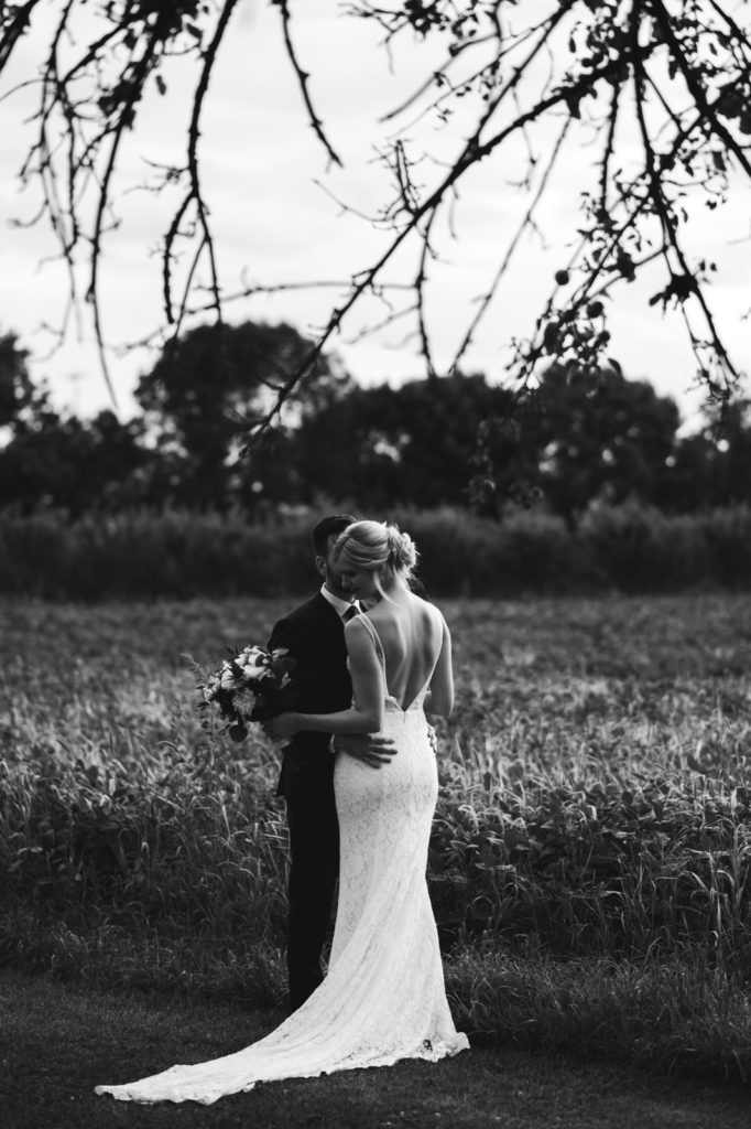 bride and groom at Fields on West Lake