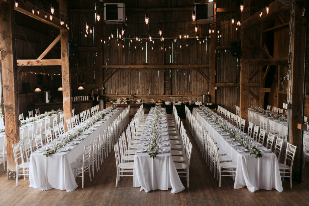 wedding reception in the barn at Fields on West Lake