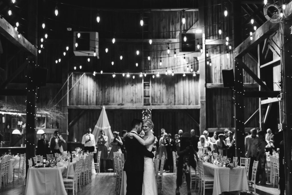 bride and groom first dance at Fields on West Lake