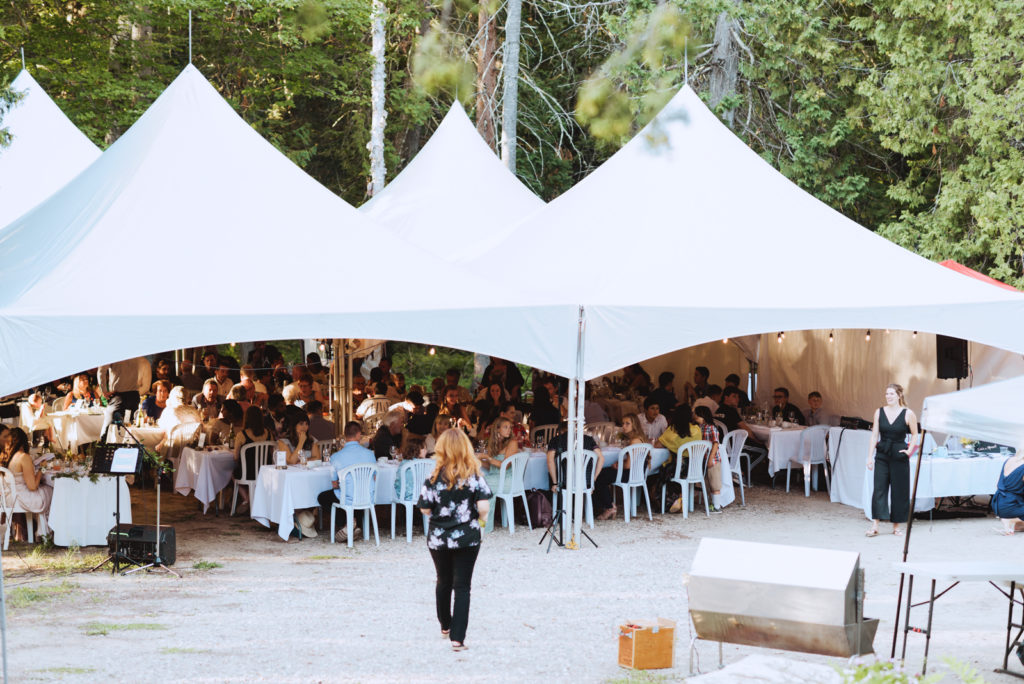 tented wedding reception outdoors at cottage