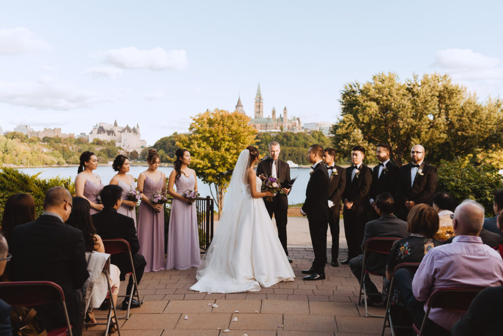 wedding ceremony at museum of history overlooking parliament buildings