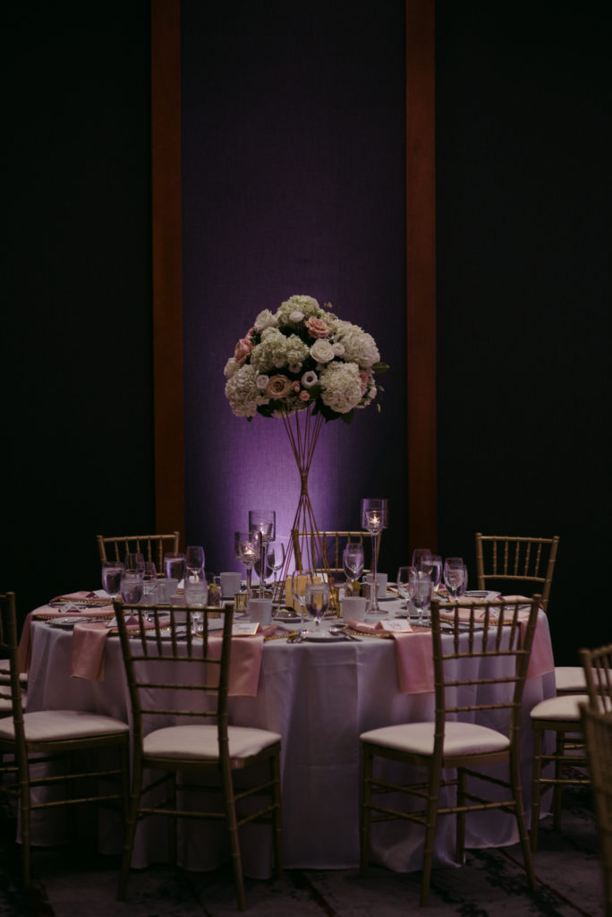 wedding reception decor in blush and gold at the brookstreet hotel