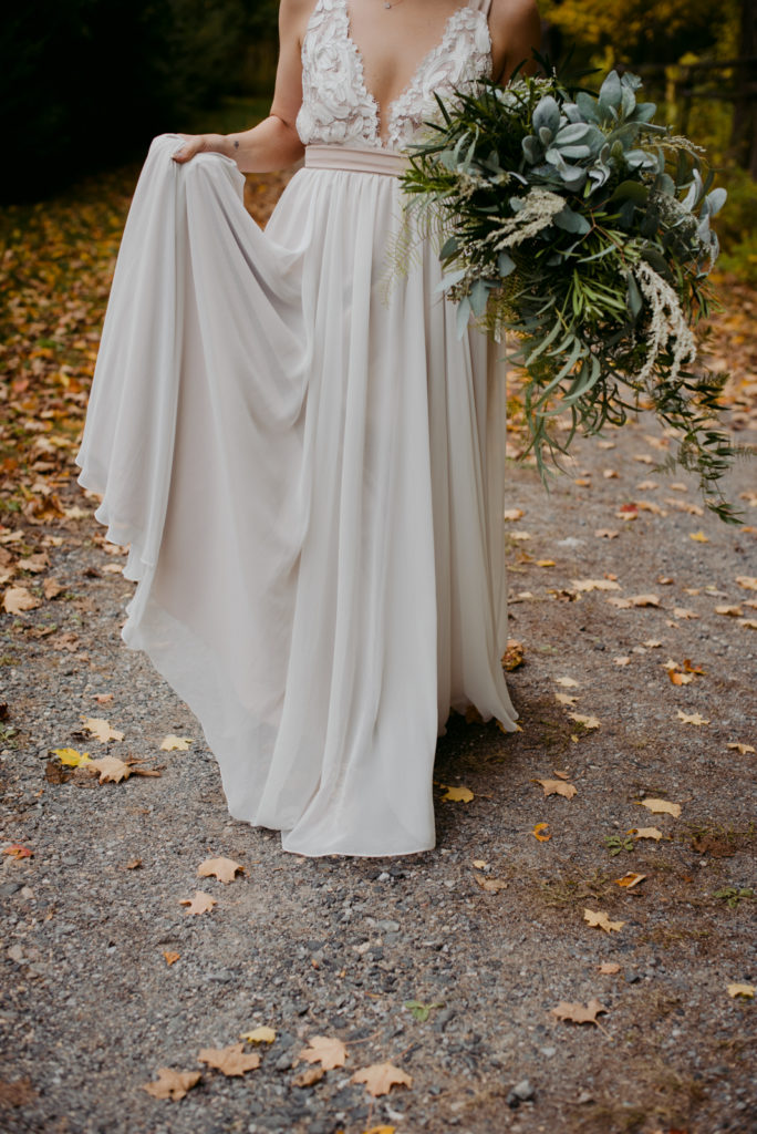 truvelle bride with wild green bouquet